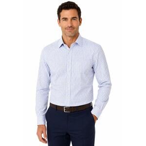 NEW DAVID DONAHUE dobby check long sleeve dress shirt in white / blue